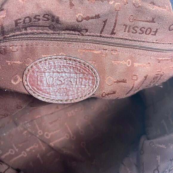 Fossil Reissue Satchel Handbag Vintage  Leather tan&brown antique tone Hardwares - Picture 13 of 16